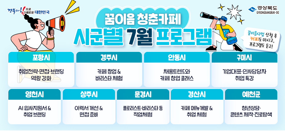 꿈이음 청춘카페 시군별 7월 프로그램 안내